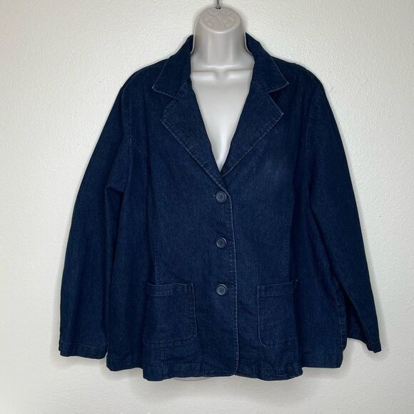 Denim and Co Denim Jean Jacket Blazer Style Dark Wash Three Button Women 2X - Picture 12 of 12